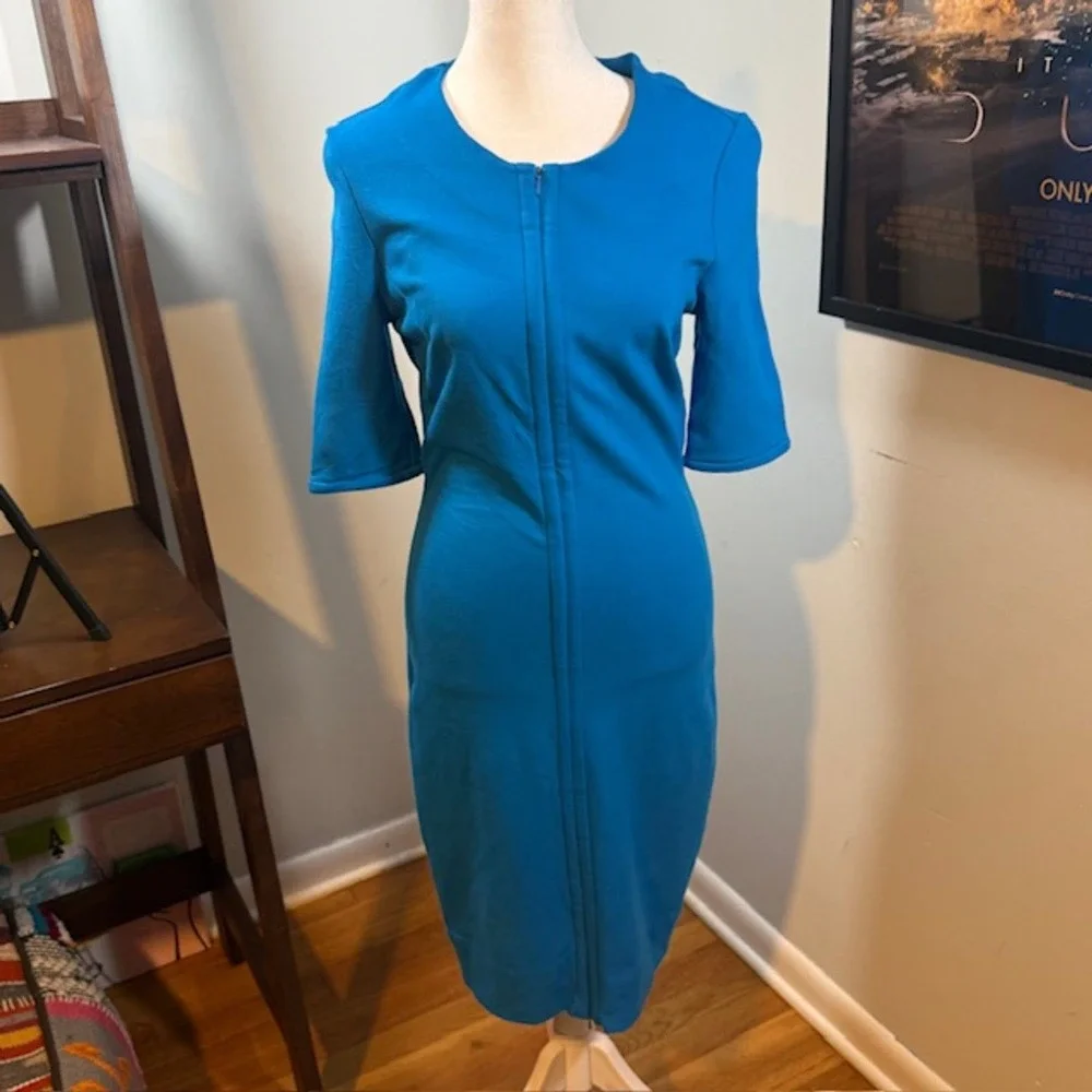 Diane von Furstenberg DVF Blue Zip Dress Size 6 Convertible Front Zip Minimilist